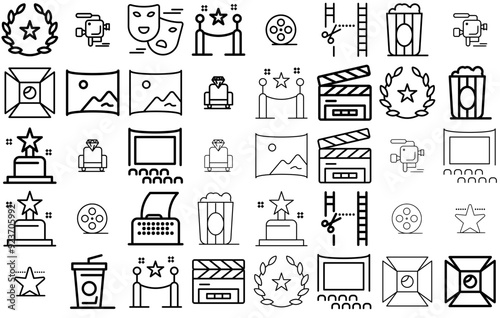 Mega Set Of Vector Cenima Icons Silhouette Vector Logo Design Containing Film-Reel,Video,Cinema,Film,Movie Vector Icon Set Linear Pictogram Pack photo