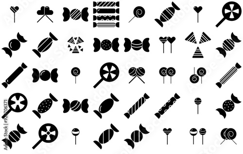 A Collection Of Candy Glyph Isolated Silhouette Solid Icons With Candy-Love,Lolipops,Love,Lolipop,Candy Pictograms And Infographics Design Elements Vector Illustration
