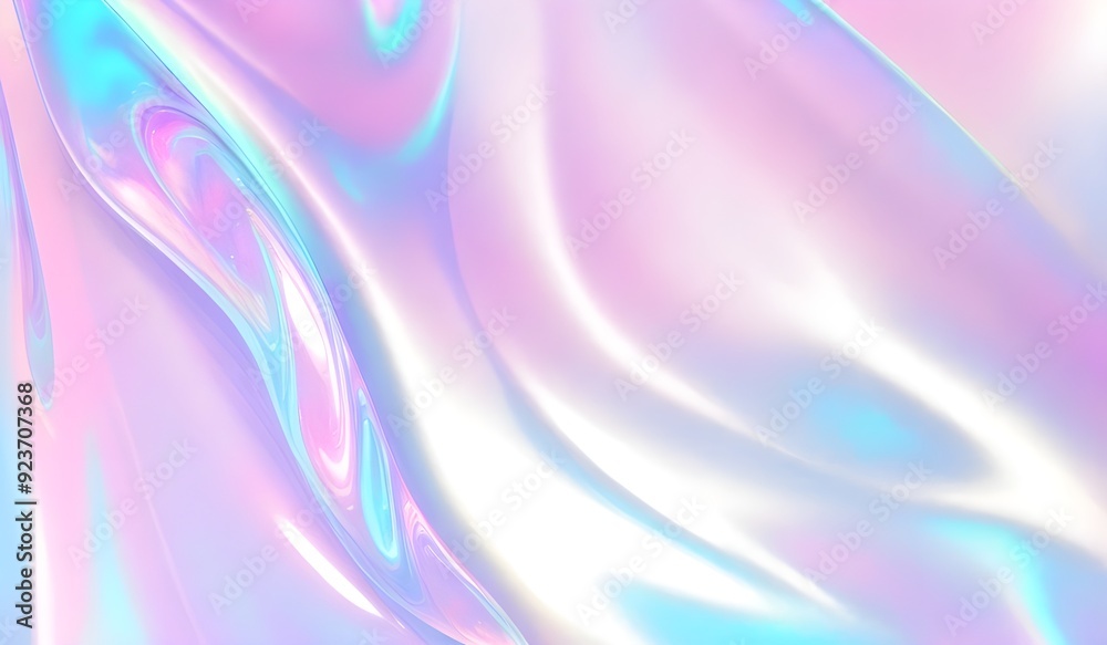 Obraz premium Holographic background seamless trendy iridescent light foil texture. Soft holographic pastel unicorn marble background pattern. Modern pearlescent blurry abstract swirl illustration.