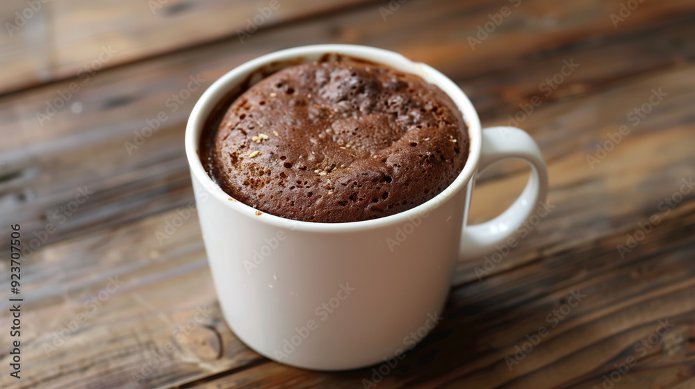 Freshly prepared mug cake in a white mug on a plain surface Freshly prepared mug cake in a white mug on a plain surface