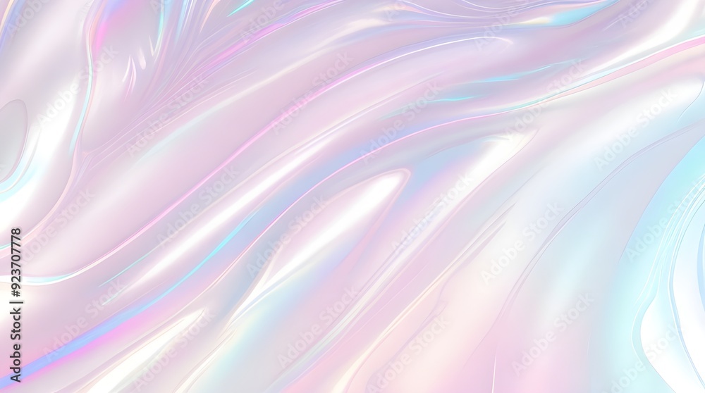 Fototapeta premium Holographic background seamless trendy iridescent light foil texture. Soft holographic pastel unicorn marble background pattern. Modern pearlescent blurry abstract swirl illustration. 