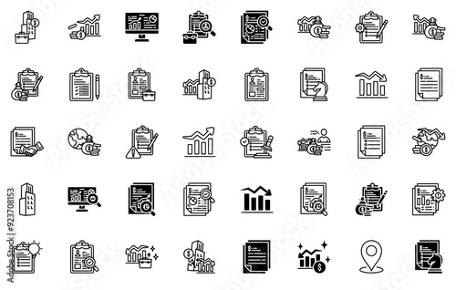 Set Of Linear Business Crisis Icons Web Header Banner Design Containing Crisis,Growth,Report,Loss,Document Vector Illustration Linear Pictogram Pack