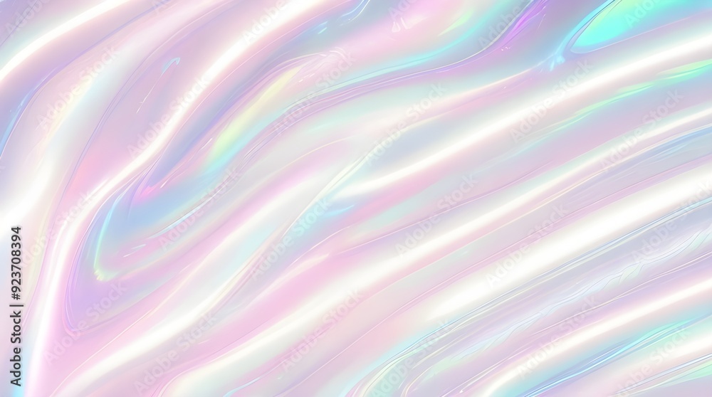 Obraz premium Holographic background seamless trendy iridescent light foil texture. Soft holographic pastel unicorn marble background pattern. Modern pearlescent blurry abstract swirl illustration.