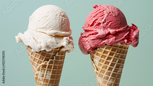 Gelato cone with two scoops stacked photo