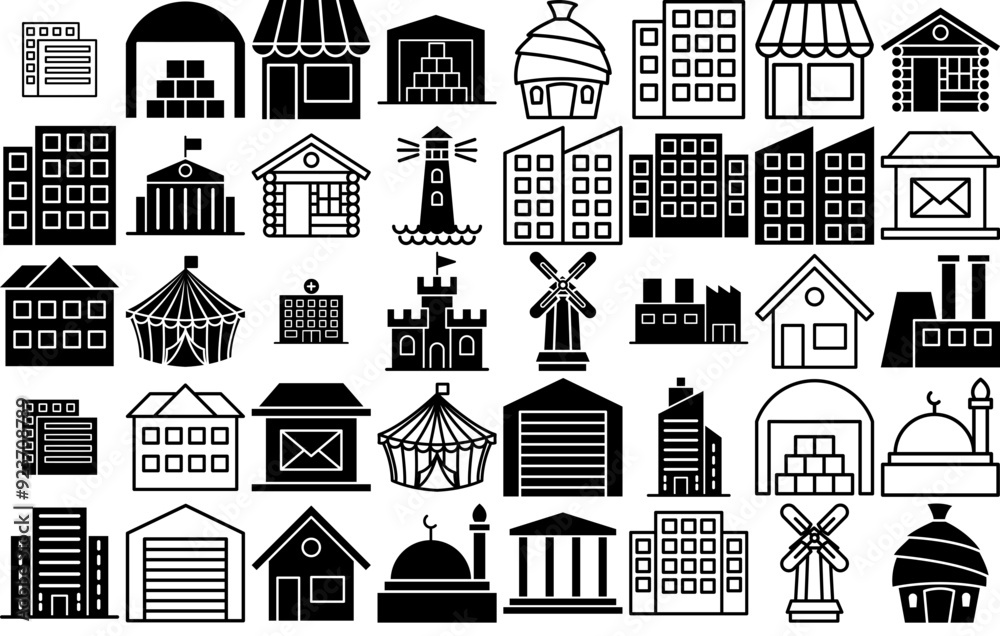 Set Of Linear Buildings Vector Symbols Apps, Websites Ui Designs ...