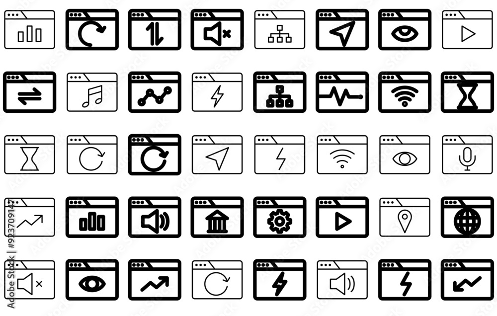 A Collection Of Browsers Icons Collection Isolated Silhouette Solid Icons Including Web-Browser,Notification,Notice,Browser-Interface,Browser-Window Solid Icon Collection. Vector Illustration A Collection Of Browsers Icons Collection Isolated Silhouette Solid Icons Including Web-Browser,Notification,Notice,Browser-Interface,Browser-Window Solid Icon Collection. Vector Illustration