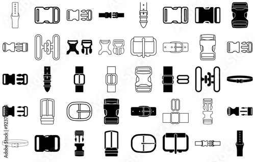 Set Of Buckle Icons Collection Isolated Silhouette Solid Icons Including Belt,Secure,Buckle,Lock,Seatbelt Set Vector Flat Line Icons
