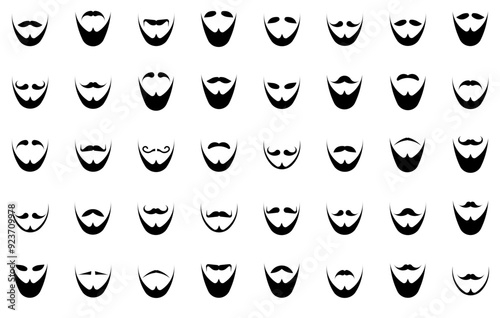 Set Of Linear Beardmoustache Isolated Silhouette Solid Icons With Facial-Hair,Beard,Man,Hairstyle,Moustache Stroke Icon Collection. Vector Illustration