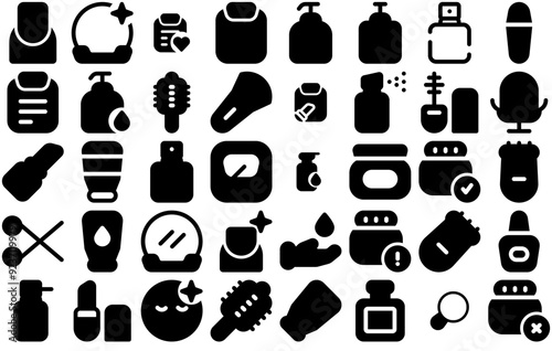 A Collection Of Beauty And Makeup Vector Symbols Apps, Websites Ui Designs Suitable For Soap,Cosmetic,Makeup,Beauty,Grooming Simple Black Style Symbol Sign For Apps And Website, Vector Illustration