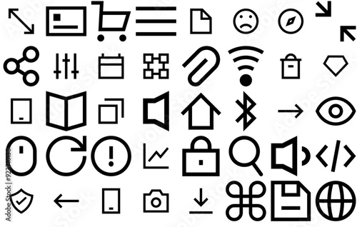 Set Of Linear Basic Icons Silhouette Vector Logo Design Containing Screen,Internet,Video,Cursor,Connection Set Vector Flat Line Icons