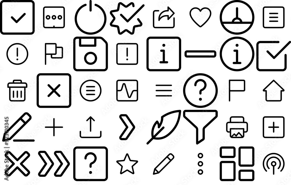 Naklejka premium Mega Set Of Vector Basic Ui Regular Icons Silhouette Vector Logo Design Containing Menu,Close,Check-Mark,Cancel,Checklist Solid Icon Collection. Vector Illustration