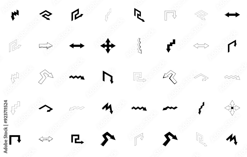 A Collection Of Arrows Icons Web Header Banner Design Containing Arrow-Sign,Hand-Drawn,Vector,Direction,Arrow Pictograms And Infographics Design Elements Vector Illustration