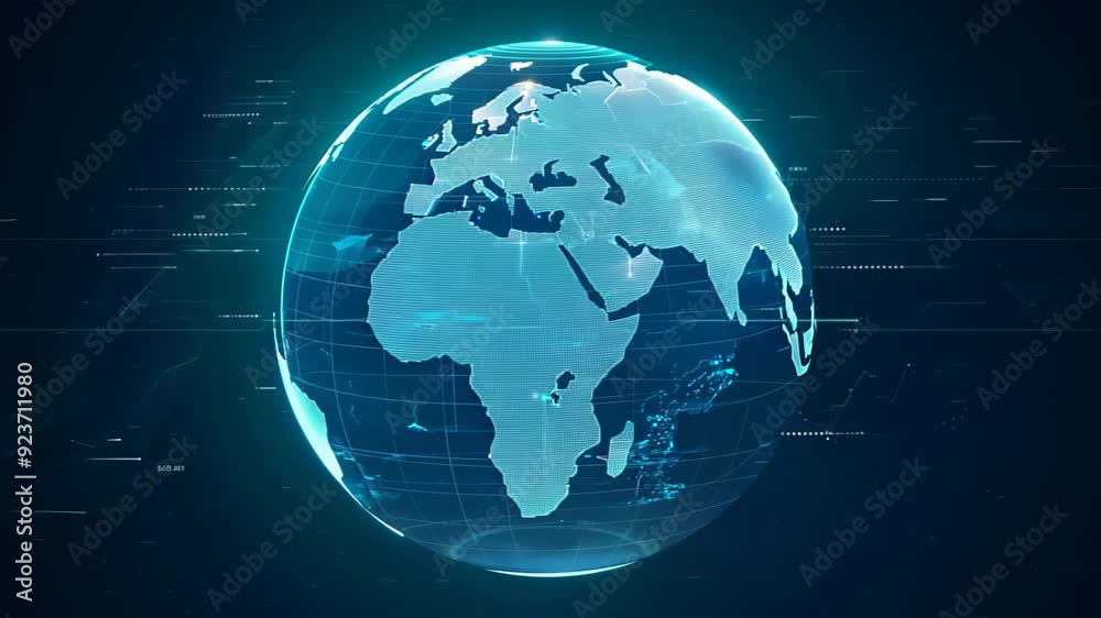 3D Earth, a hologram with digital elements, highlighting global connectivity and technological progress.