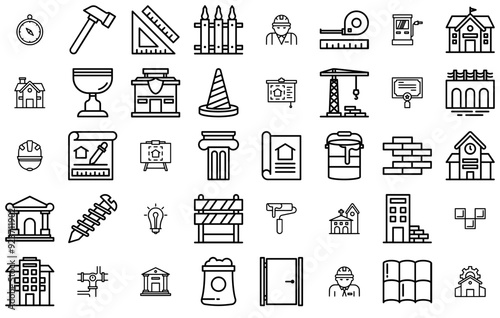 Mega Set Of Vector Architecture Icons Web Header Banner Design Containing Architecture,Building,Construction,Office,Engineering Infographic Simple Vector Illustration Logo