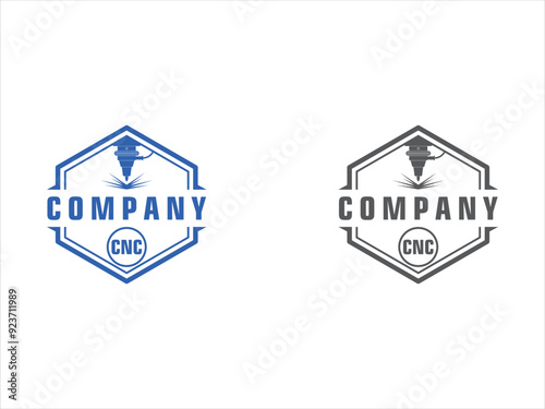 Laser cutting logo with circular gear design template silhouette isolated. CNC machine logo emblem