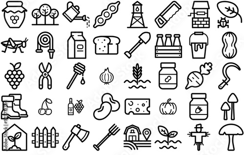 Mega Set Of Vector Agriculture Icons Web Header Banner Design Containing Animal,Crop,Organic,Farming,Food Business Infographic Elements Logo Vector Illustration