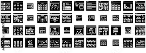 Set Of Linear Website Layout Design Solid Vector Symbols Apps, Websites Ui Designs Suitable For Design,Layout,Website,Page,Article Stroke Icon Collection. Vector Illustration