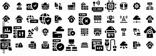 Mega Set Of Vector Web Server Icons Web Header Banner Design Containing Database,Cloud,Server,Hosting,Network Pictograms And Infographics Design Elements Vector Illustration