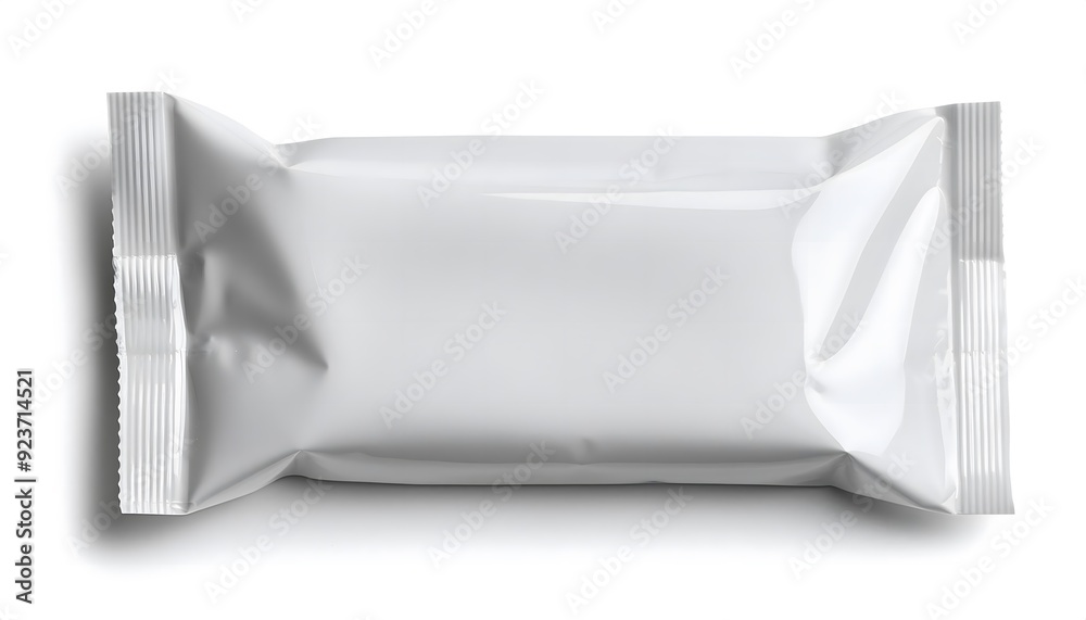 A white plastic wrapper with a white bar in the middle A white plastic wrapper with a white bar in the middle