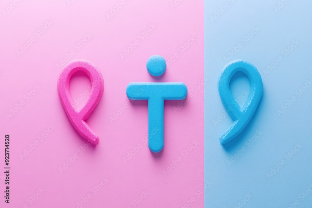 Pink and Blue 3D Shapes on Split Colored Background Pink and Blue 3D Shapes on Split Colored Background