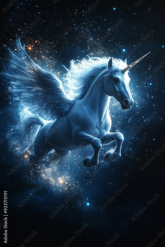 A winged unicorn flying through the night sky, leaving a trail of sparkling stardust in its wake, A winged unicorn flying through the night sky, leaving a trail of sparkling stardust in its wake,