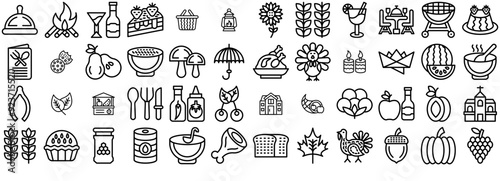 Set Of Thanksgiving Icons Collection Isolated Silhouette Solid Icons Including Food,Drink,Thanksgiving,Fruit,Healthy Simple Black Style Symbol Sign For Apps And Website, Vector Illustration