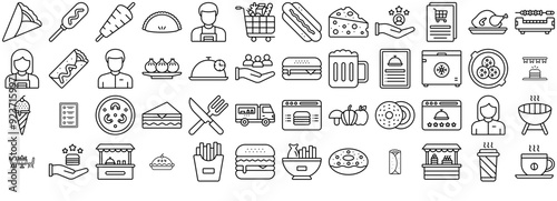 A Collection Of Street Food Isolated Silhouette Solid Icons With Mobile-Kitchen,Outdoor,Crispy,Street-Food,Deep-Fried Pictograms And Infographics Design Elements Vector Illustration