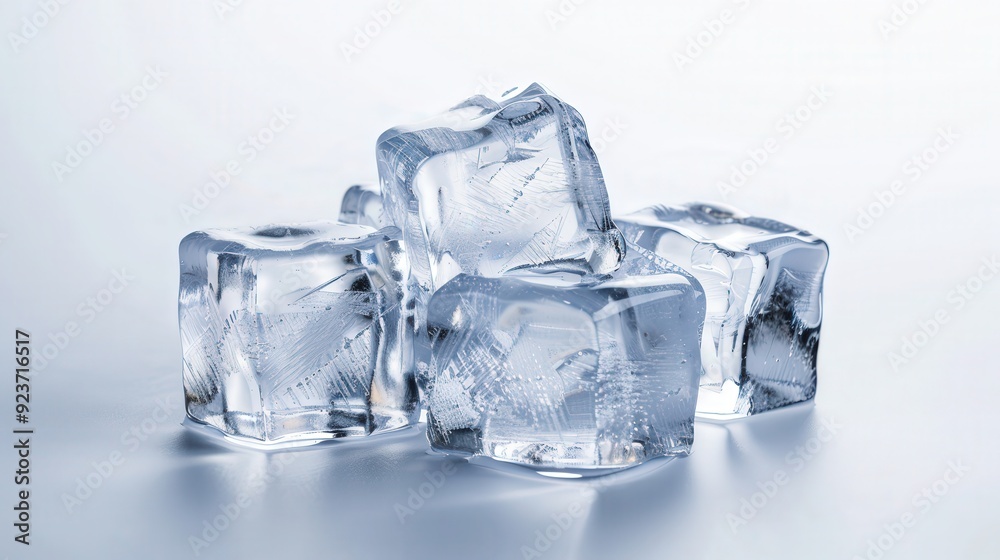 Ice Cube Collection, a pristine arrangement of ice cubes showcasing intricate textures and clarity, presented against a white backdrop, ample space for text or design elements. Ice Cube Collection, a pristine arrangement of ice cubes showcasing intricate textures and clarity, presented against a white backdrop, ample space for text or design elements.