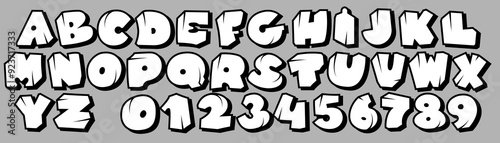 Massive  alphabet font crafted with a blend of 50's style, western vibes, and graffiti flair. Bold cartoon letters evoke comic book energy, making it perfect for standout designs with a retro twist.