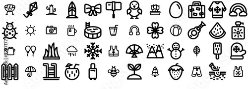 Set Of Linear Season Icons Collection Isolated Silhouette Solid Icons Including Spring,Drink,Season,Summer,Winter Simple Black Style Symbol Sign For Apps And Website, Vector Illustration