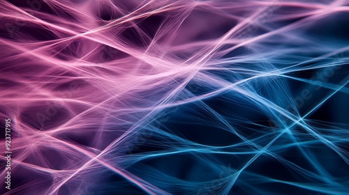 Abstract Intertwined Lines: A mesmerizing dance of vibrant pink and blue lines against a deep black background, creating a captivating abstract design that evokes a sense of movement, energy, and conn photo