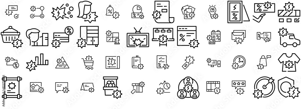 A Collection Of Promotion Ad Advertising Icons Web Header Banner Design Containing Business,Advertising,Promotion,Marketing,Discount Solid Icon Collection. Vector Illustration