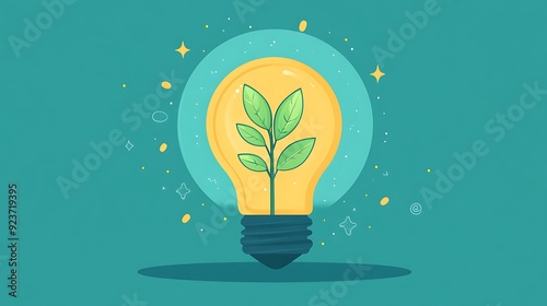 1. Light bulb with growing plant inside, idea and growth concept, flat design illustration