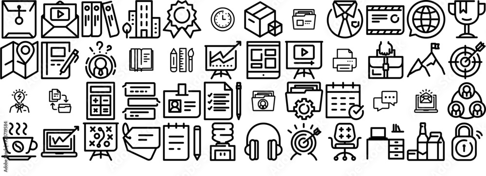 Set Of Office Icons Silhouette Vector Logo Design Containing Documents,Folder,Pencil,Aim,Office Vector Illustration Linear Pictogram Pack Set Of Office Icons Silhouette Vector Logo Design Containing Documents,Folder,Pencil,Aim,Office Vector Illustration Linear Pictogram Pack