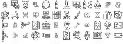 Set Of Linear Online Gaming Vector Symbols Apps, Websites Ui Designs Suitable For Championship,Tournament,Arcade,Entertainment,Gaming Vector Illustration Linear Pictogram Pack