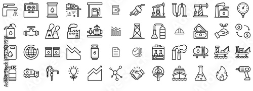 Mega Set Of Vector Oil Industry Icons Web Header Banner Design Containing Extraction,Petroleum,Drilling,Oil,Energy Stroke Icon Collection. Vector Illustration