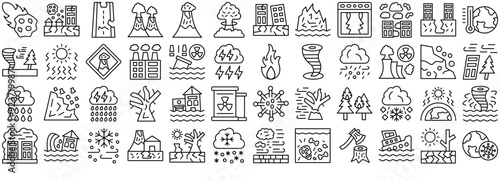 Set Of Linear Natural Disaster Icons Collection Isolated Silhouette Solid Icons Including House,Disaster,Weather,Nature,Natural Business Infographic Elements Logo Vector Illustration
