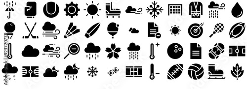 A Collection Of Miscellaneous 5 Fill Vector Symbols Apps, Websites Ui Designs Suitable For Rain,Winter,Sports,Weather,Sportive Vector Icon Set Linear Pictogram Pack