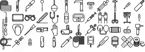 Set Of Linear Medical Instrument Isolated Silhouette Solid Icons With Instrument,Medical,Tool,Needle,Medicine Infographic Simple Vector Illustration Logo