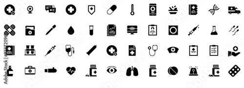 Set Of Medical Filled Icons Web Header Banner Design Containing Health,Diagnosis,Drug,Medicine,Hospital Outline Icons Collection. Simple Vector Illustration