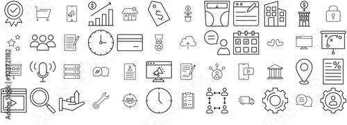 Set Of Linear Marketing Management Icons Web Header Banner Design Containing Content,Teamwork,Growth,Marketing,Document Vector Icon Set Linear Pictogram Pack