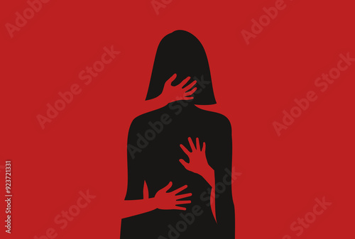 Silhouette of woman, harassment vector illustration. hands of man touching women 16