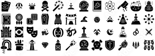 Set Of Magic Icons Web Header Banner Design Containing Horror,Magic,Fairy,Scary,Fantasy Stroke Icon Collection. Vector Illustration