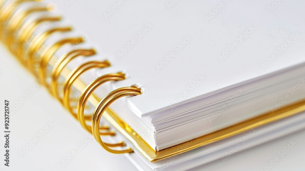 Close up of blank spiral notebook with gold spiral Close up of blank spiral notebook with gold spiral