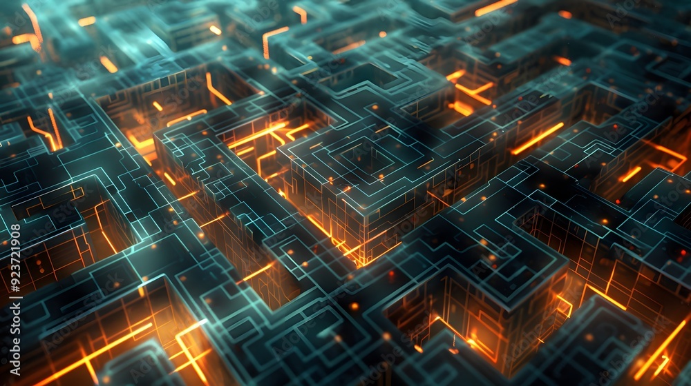 custom made wallpaper toronto digitalA complex digital labyrinth where the walls and pathways are formed by skewed and unrepresentative training data, creating a disorienting journey through an unfair AI system