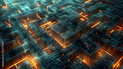 Wallpaper Mural A complex digital labyrinth where the walls and pathways are formed by skewed and unrepresentative training data, creating a disorienting journey through an unfair AI system Torontodigital.ca