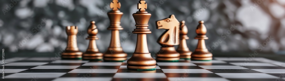Fototapeta premium Chess pieces on a board, strategy, game, competition