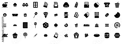 Set Of Linear Food Glyph Icons Silhouette Vector Logo Design Containing Chocolate,Food,Cook,Chocolate-Bar,Biscuits Stroke Icon Collection. Vector Illustration