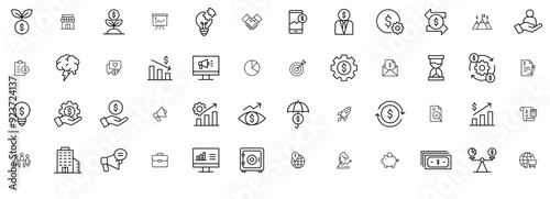 Set Of Linear Finances Isolated Silhouette Solid Icons With Money,Course,Plan,Investment,Dollar Outline Icons Collection. Simple Vector Illustration