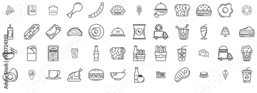 Set Of Linear Fast Food Icons Web Header Banner Design Containing Meat,Food,Fast,Meal,Sweet Vector Illustration Linear Pictogram Pack